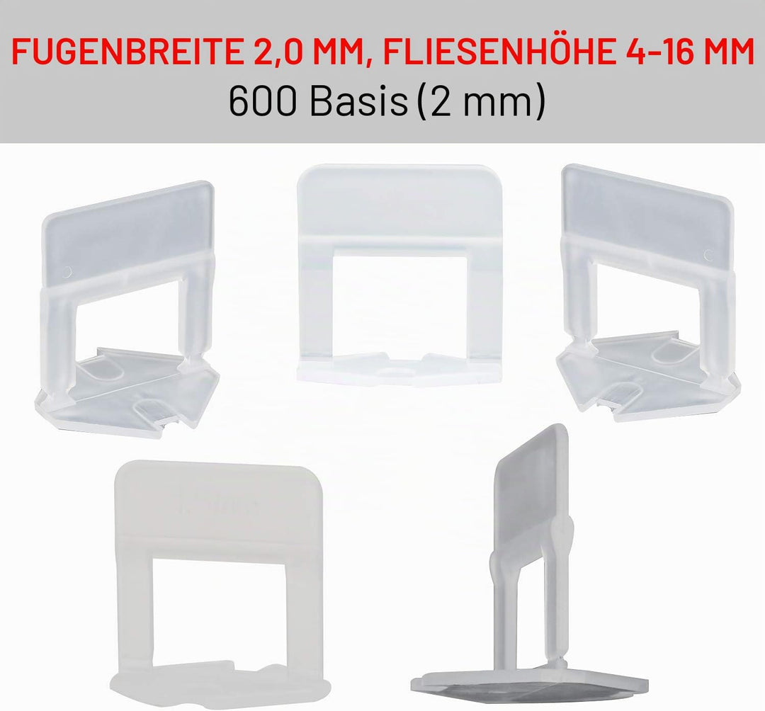 600 Pcs Nivelliersystem Verlegen Zuglaschen, 2mm Fugenbreite Fuge Basis, Fliesen Nivellierhilfe für