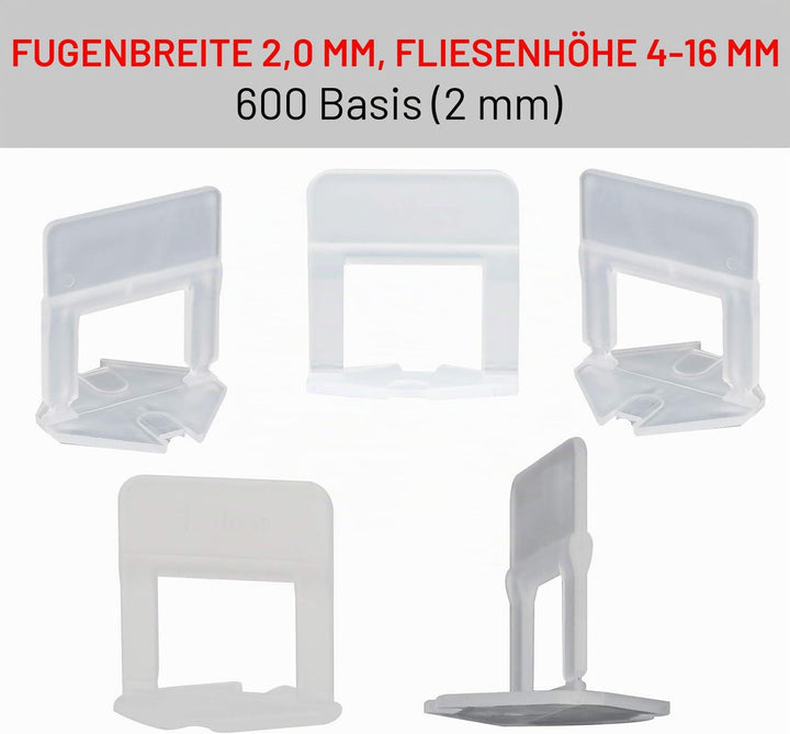 600 Pcs Nivelliersystem Verlegen Zuglaschen, 2mm Fugenbreite Fuge Basis, Fliesen Nivellierhilfe für