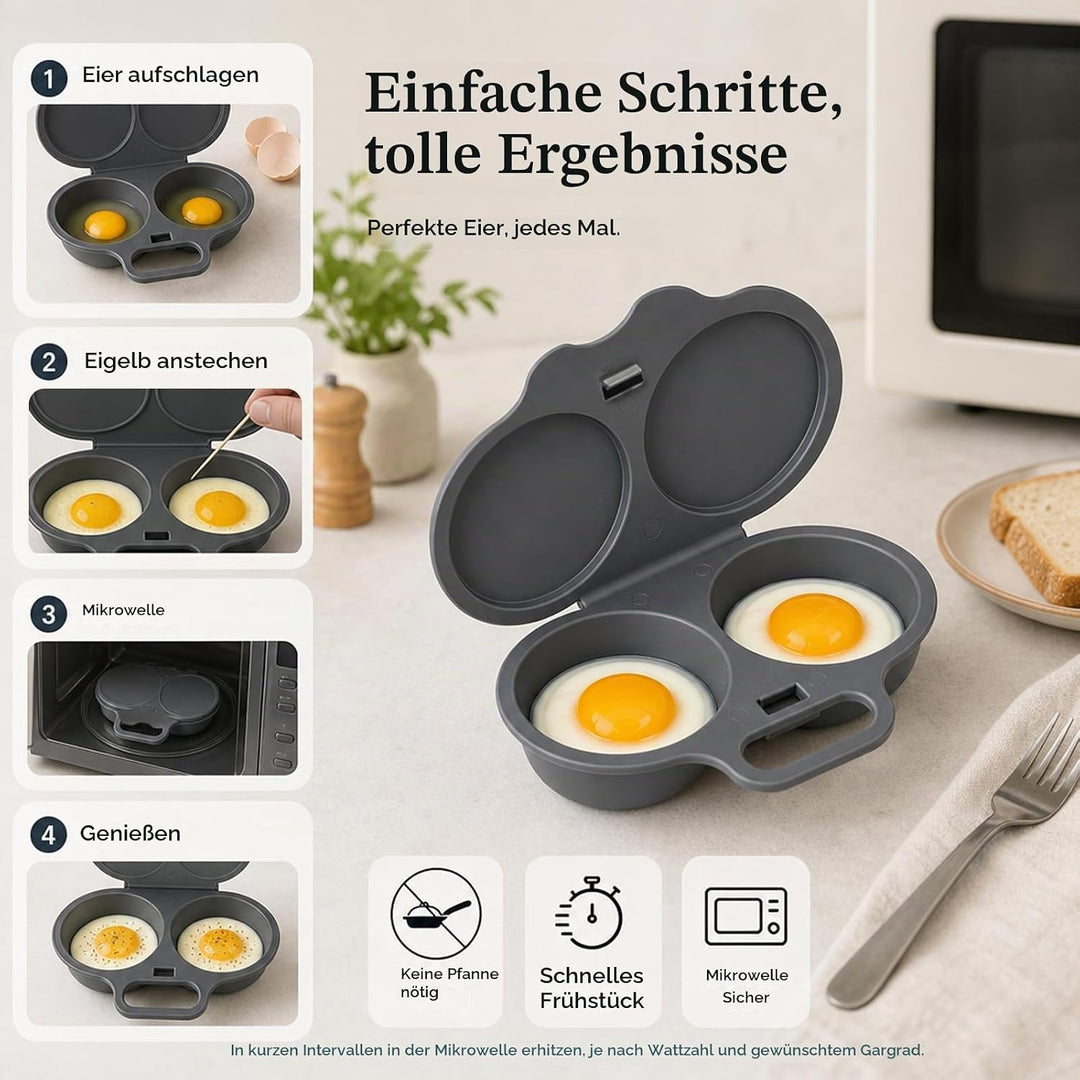 2 Stück Eierkocher Mikrowelle, Eierkocher 2 Eier Mit Deckel, Microwave Egg Poacher with Lid, Vielsei