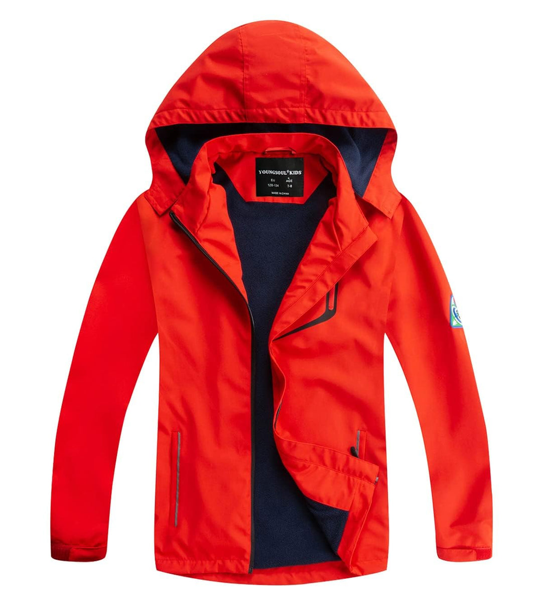 YoungSoul Kinder wasserdichte Regenjacke mit Abnehmbarer Kapuze 104-110 Schwarz Rot, 104-110 Schwarz