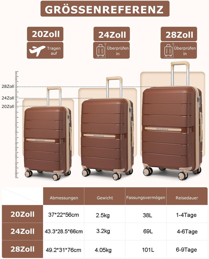 British Traveller Reisekoffer Handgepäck Koffer Trolleys Handgepäck Hartschalenkoffer 100% PP Handge