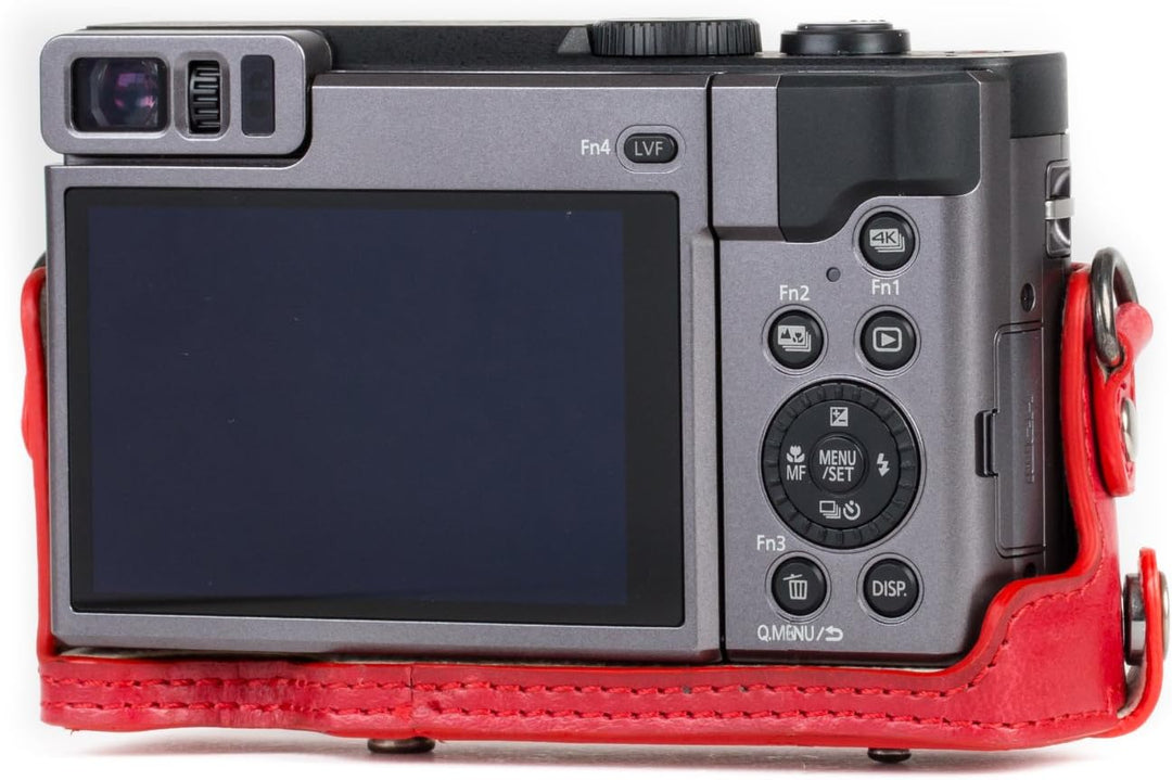 MegaGear MG1262 Panasonic Lumix DC-TZ95, DC-TZ90 Ever Ready Leder Kamera-Case mit Trageriemen - Rot,