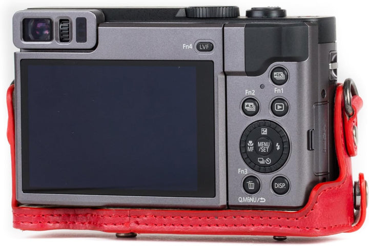 MegaGear MG1262 Panasonic Lumix DC-TZ95, DC-TZ90 Ever Ready Leder Kamera-Case mit Trageriemen - Rot,