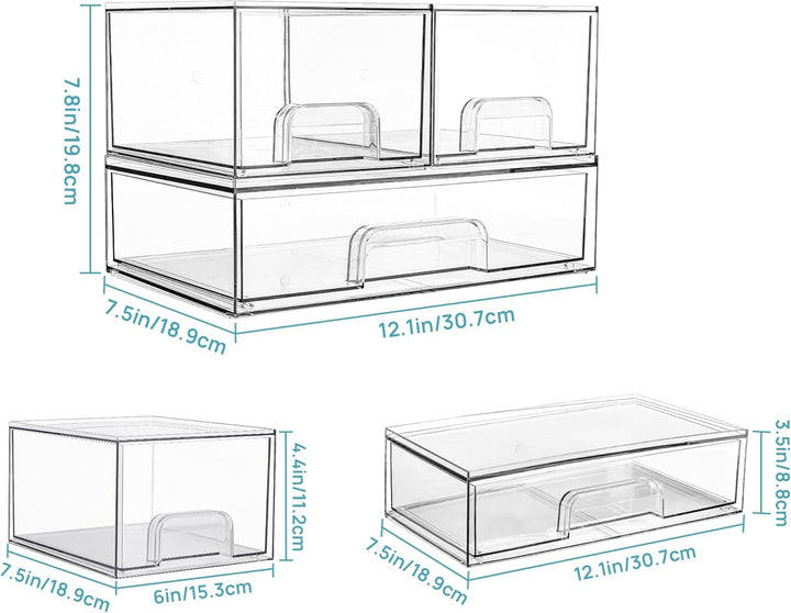 Vtopmart Boxen Aufbewahrung mit 3 Schubladen, Clear Schminktisch Organizer, Anti-Rutsch Organizer Sc