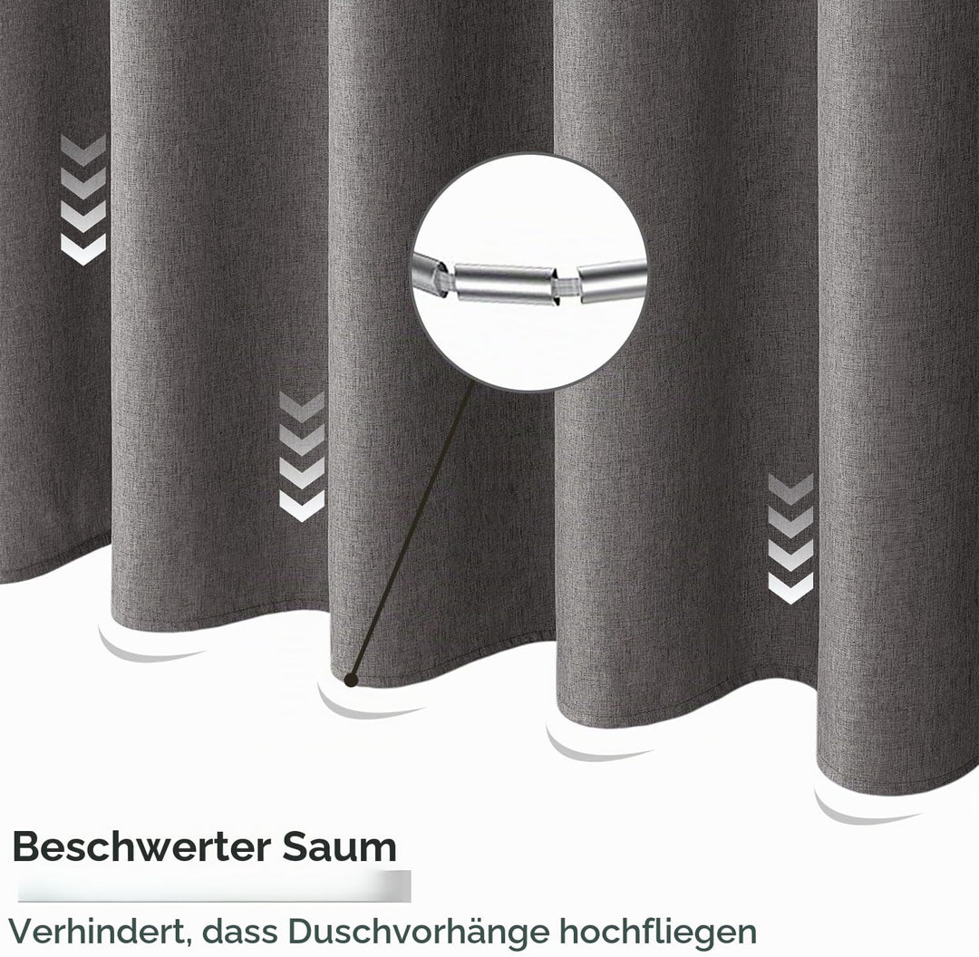 MIULEE Leinen Texturiert Duschvorhang 120x180 cm grau, Schwerer Hotel Luxus Polyester Wasserdicht Du