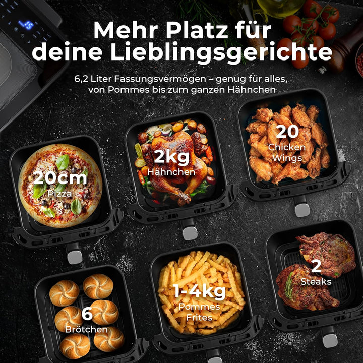 Balter Heissluftfritteuse Airfryer, 6,5 L, Friteuse Heissluftfritteuse XXL mit Sichtfenster, 12 Prog