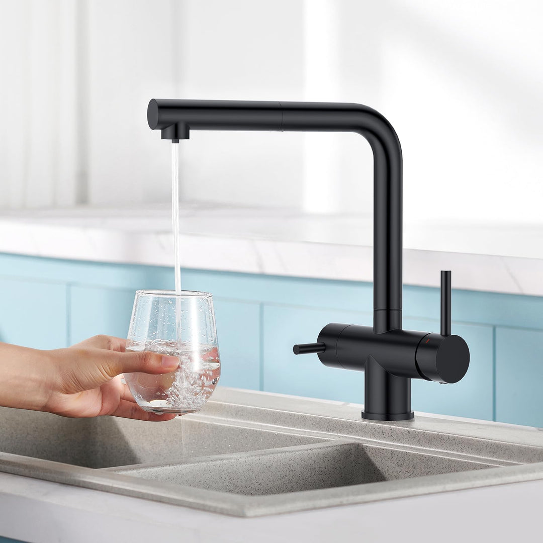CREA 3 Wege Wasserhahn Küche Ausziehbar,Trinkwasserhahn Küche mit Brause,Küchenarmatur mit 2 Hebel,D