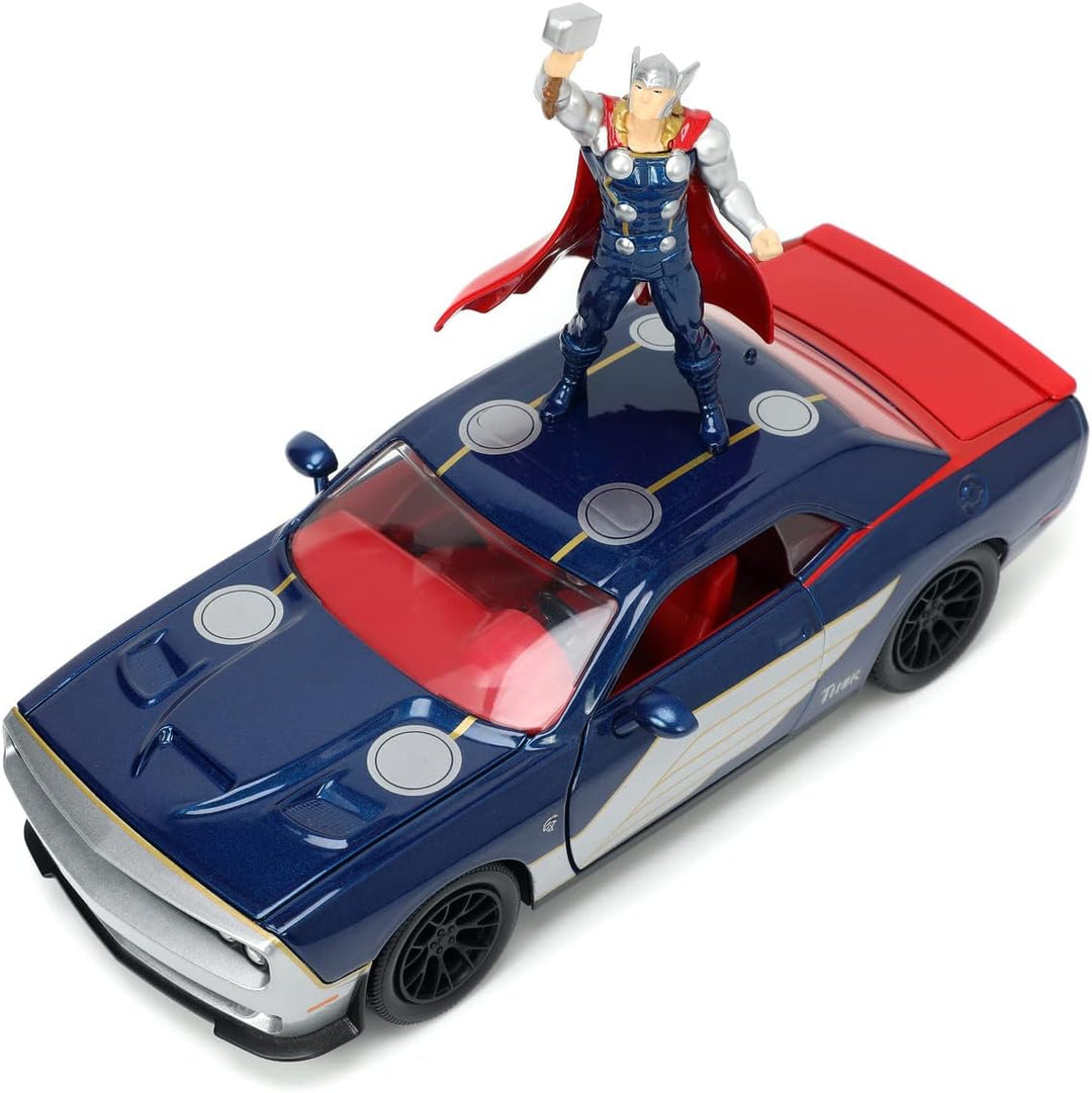 Jada Toys Marvel Figur Thor mit Modellauto 2015er Dodge Challenger SRT8 Hellcat - Set aus Marvel Ave