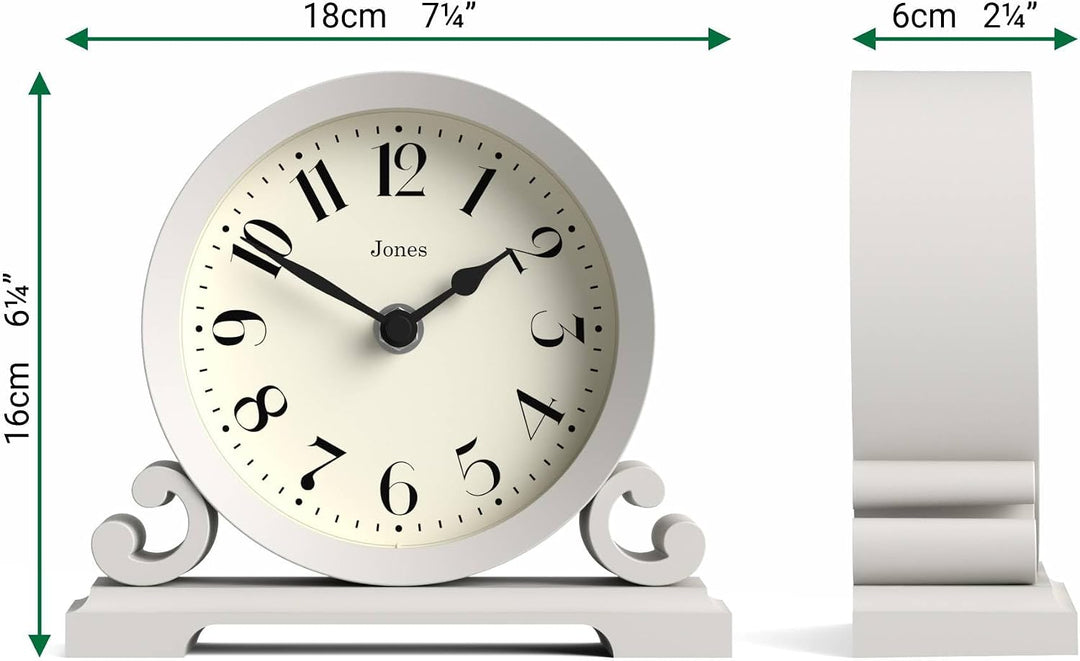 JONES CLOCKS® Saloon Tischuhr I Traditionelles DoppelIscrollIDesign I Grau I Zeitgenössischer klassi