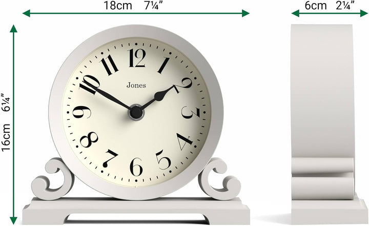 JONES CLOCKS® Saloon Tischuhr I Traditionelles DoppelIscrollIDesign I Grau I Zeitgenössischer klassi