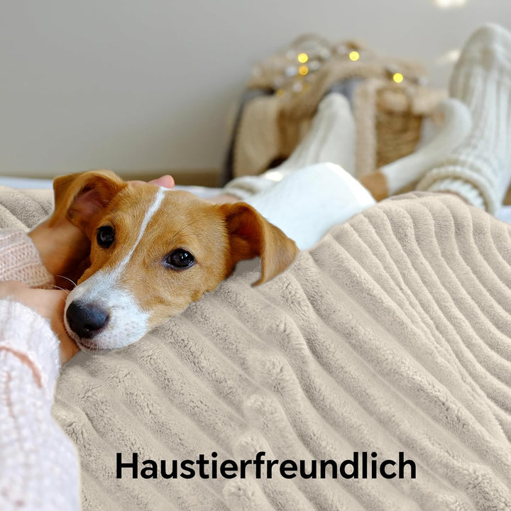 BEDELITE warme Decke Sherpa Kuscheldecke Flauschig Beige 150x200 | dicke Deko Fleecedecke, Cord Über