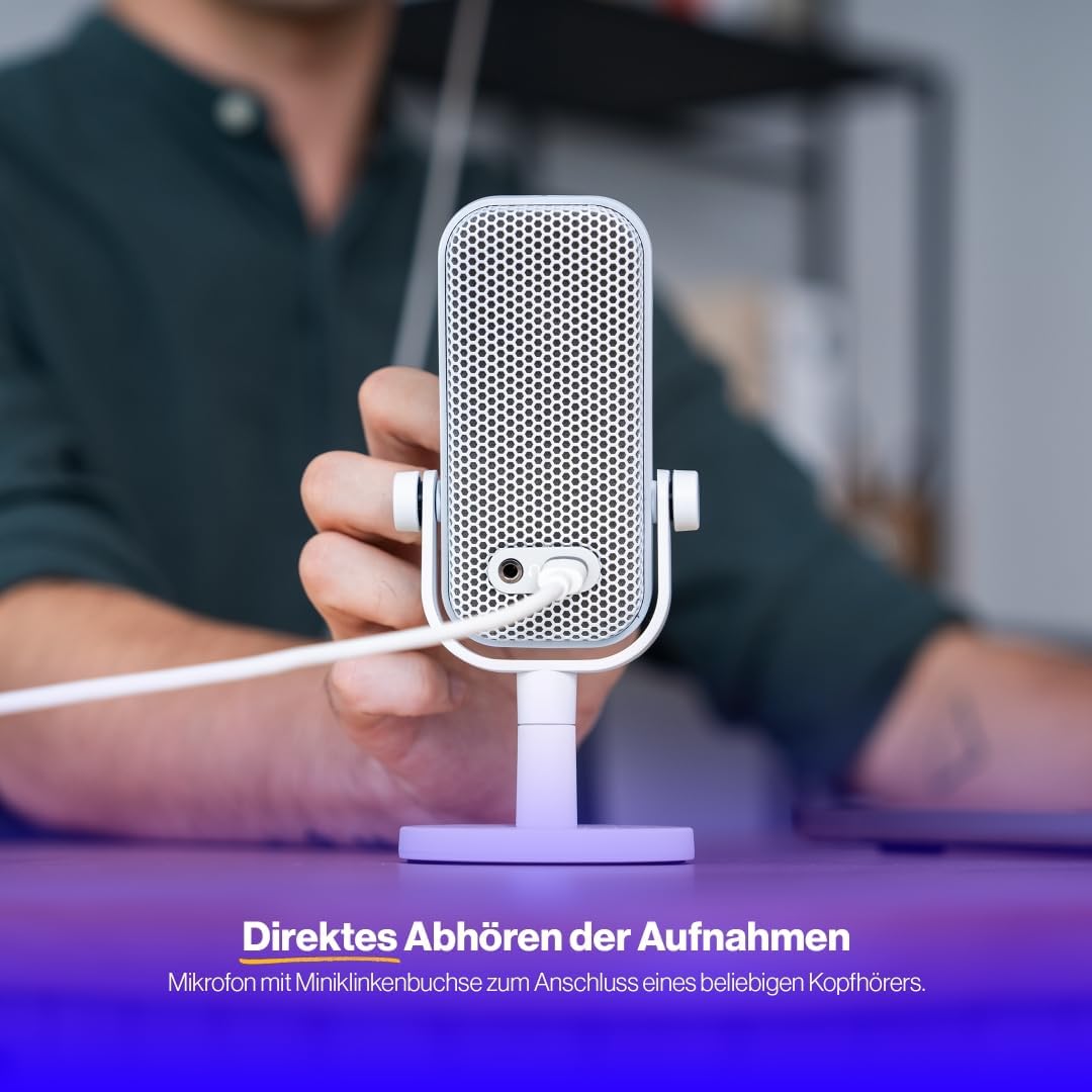 ENDORFY Solum Voice S Onyx White, Gaming Mikrofon PC, Podcast mikrofon, Streaming mikrofon, RGB-Bele