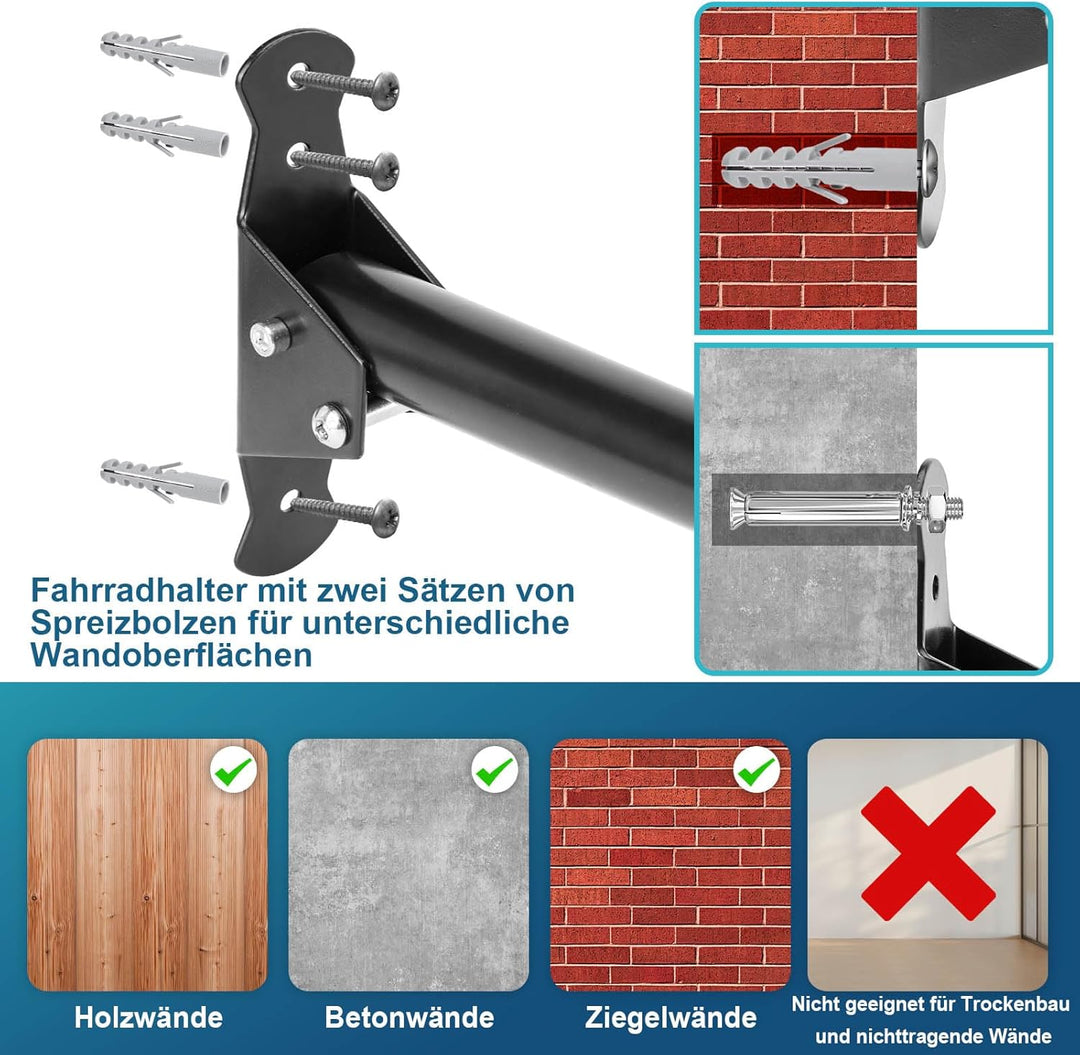 Vousile Bike Fahrradhalter Fahrrad Wandhalterung, Klappbar Einstellbar Wandhaken Garage Haken, Stora