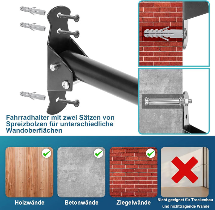 Vousile Bike Fahrradhalter Fahrrad Wandhalterung, Klappbar Einstellbar Wandhaken Garage Haken, Stora