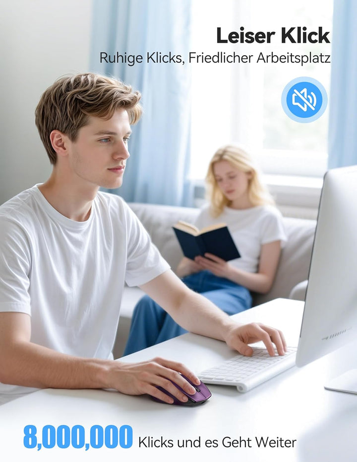 TECKNET PRO Kabellose Maus Wiederaufladbar, Silent Funkmaus 6400 DPI, 2,4 GHz Computermaus, Ergonomi