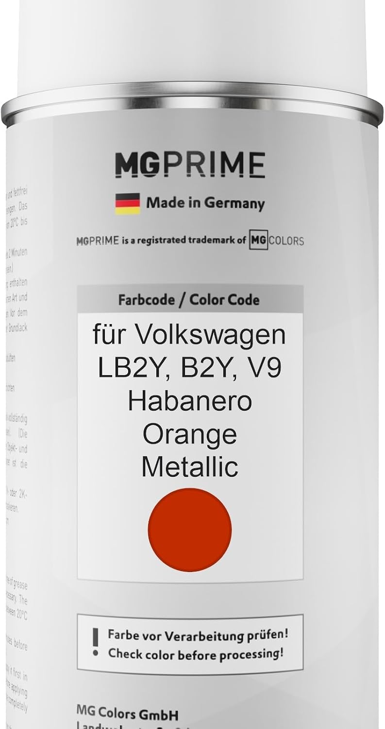 MG PRIME Autolack Sprühdosen Set für Volkswagen VW LB2Y / B2Y / V9 Habanero Orange Metallic Basislac