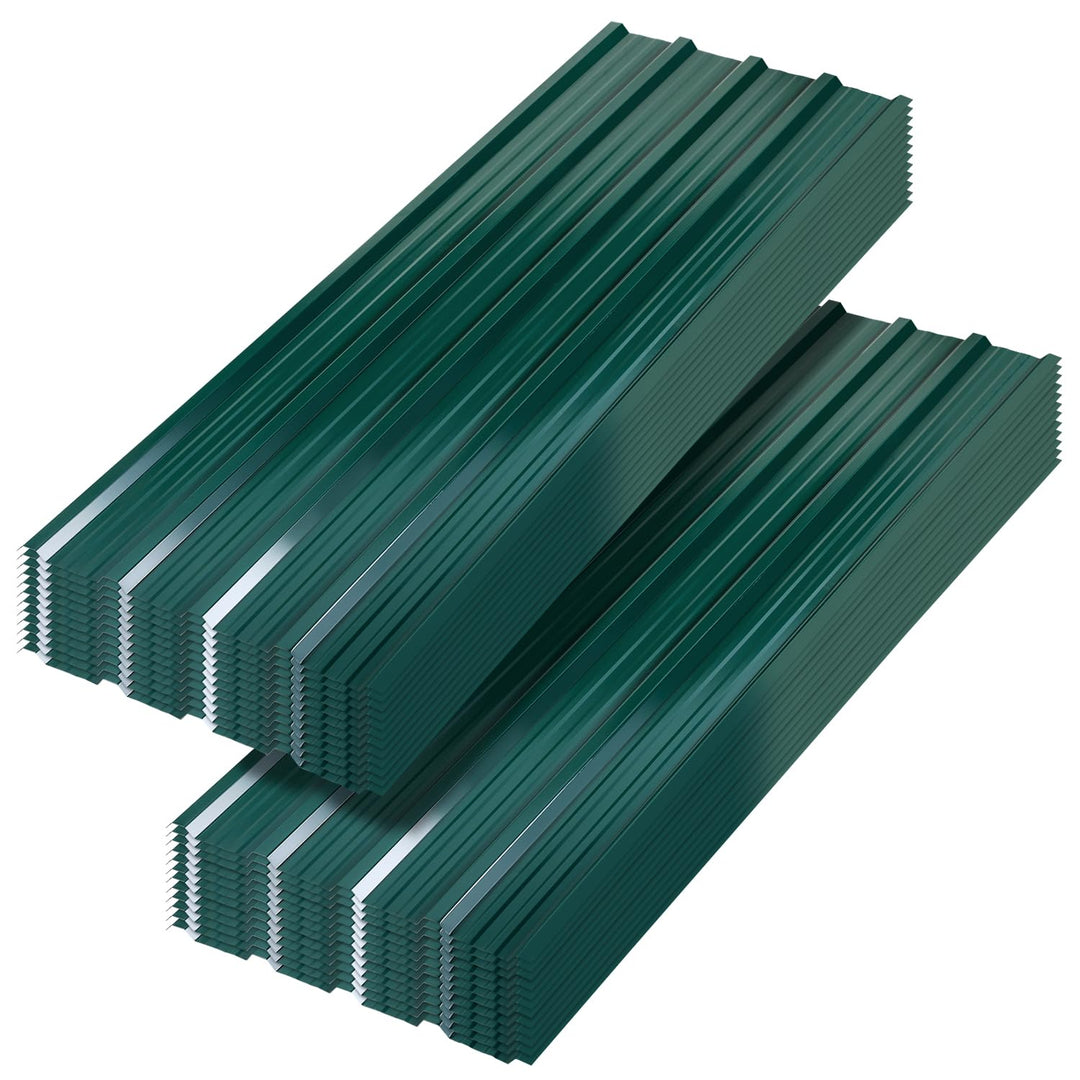 Vkechh Trapezblech Dachplatten Set Grün – 24 verzinkte Wellblechplatten, 129x46 cm, 0,25 mm dick, 14