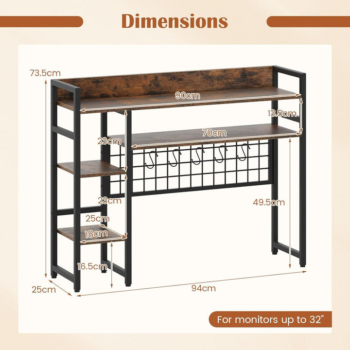 GIANTEX Schreibtischregal, freistehendes Tischregal mit 4 Regalböden, offenem Fach, Metallnetz & 6 a