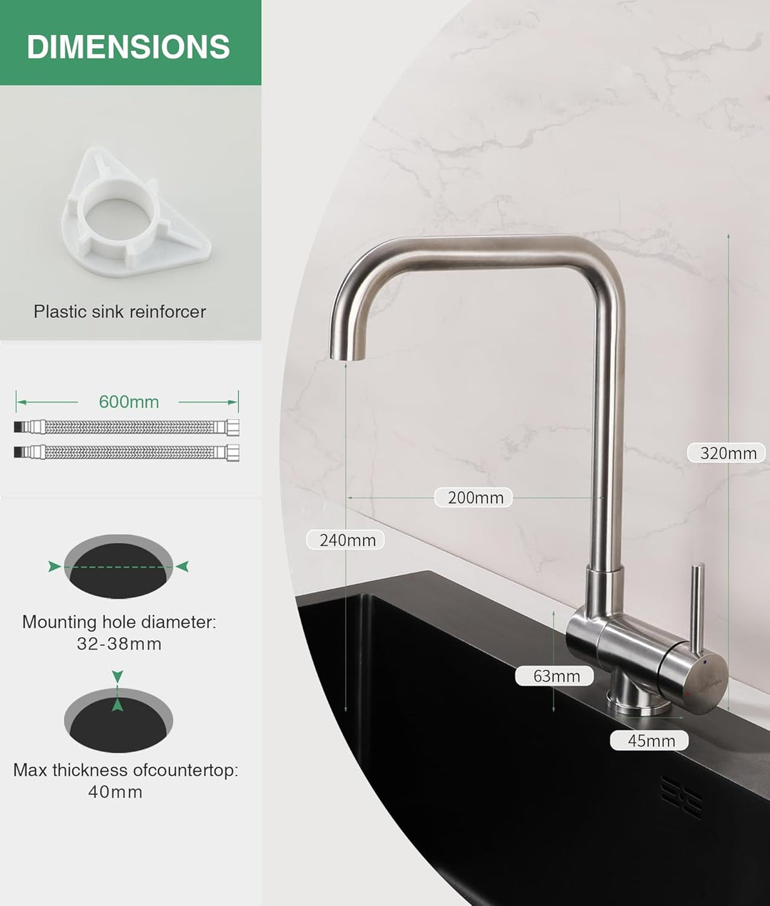 Wasserhahn Küche,vorfenster küchenarmatur klappbar，Hochdruck Kitchen Faucet 360°Drehbar Edelstahl Sp