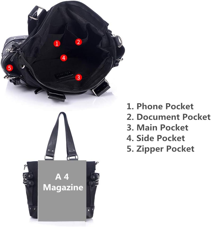 KEEPOP Damenmode Niet Handtasche Geldbörse Canvas Punk Tote mit Schultergurt Umhängetasche Grosse Ka