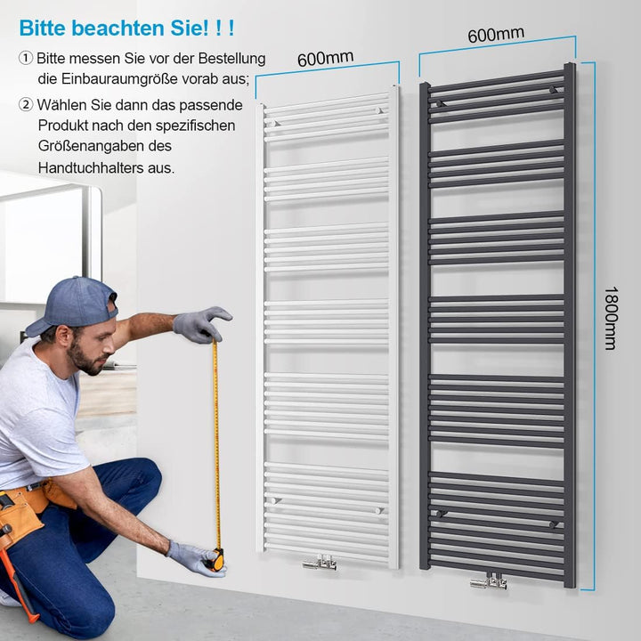 Heilmetz Bad Heizkörper 600 x 1800 mm Handtuchtrockner Antrazit Bad-Heizkörper Handtuchheizkörper Mi