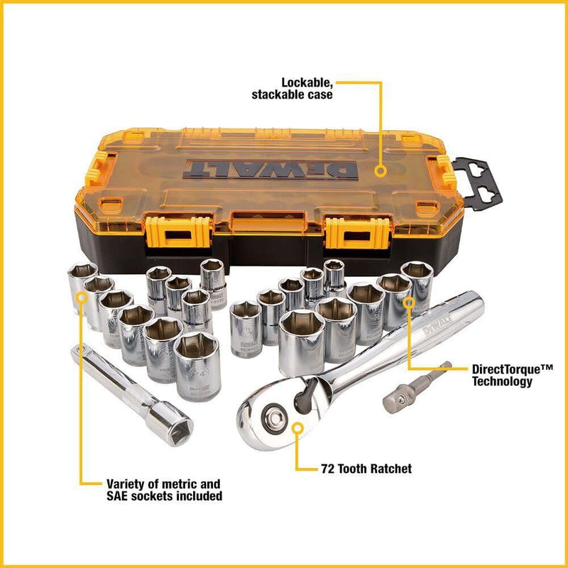 DEWALT Dwmt73813 Robustes Steckschlüssel-Set, 23-teilig, 1/2-Zoll-Vierkantantrieb