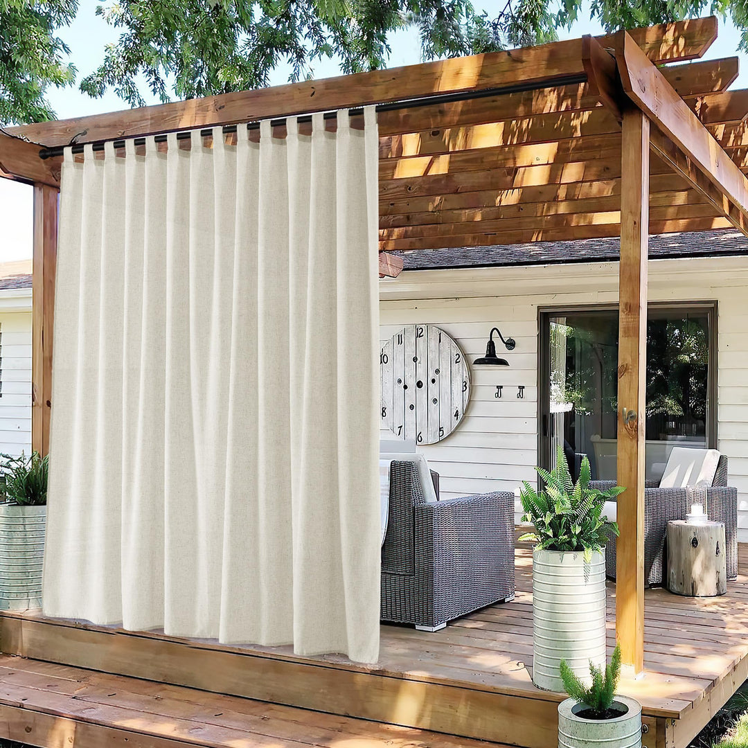 PONY DANCE Halbtransparente Leinen Outdoor Gardinen Boho 1er Set H 213 x B 254 cm wasserdichte Outdo