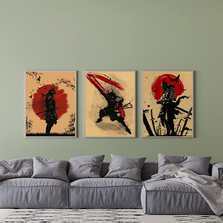 IUNTWEIE Japanische Samurai Leinwand Bilder, Japanische Bushido Poster Wandkunst, Krieger Leinwand M