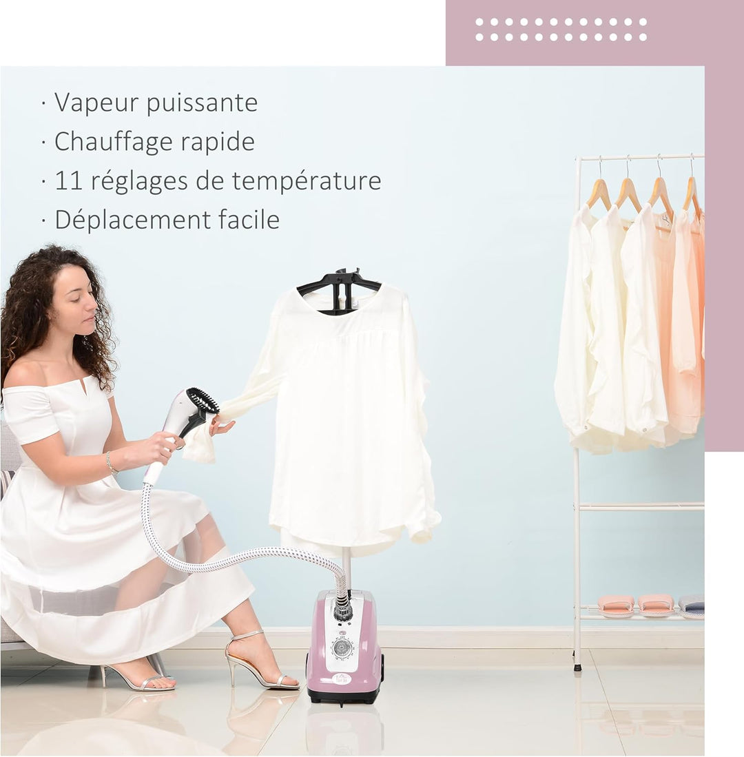 HOMCOM Vertikaler Dampfbügeleisen Kleiderglätter 1,4 L 1950 W Dampfstoss 32g/min Teleskopstange rosa