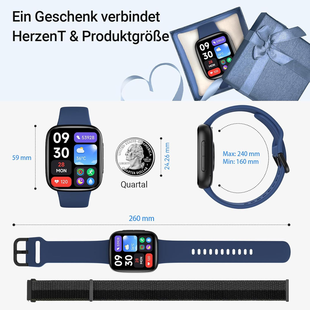 Smartwatch Damen, AMOLED 1,85" Smart Watch für iPhone/Samsung/Android(Telefonfunktion), Fitness Trac