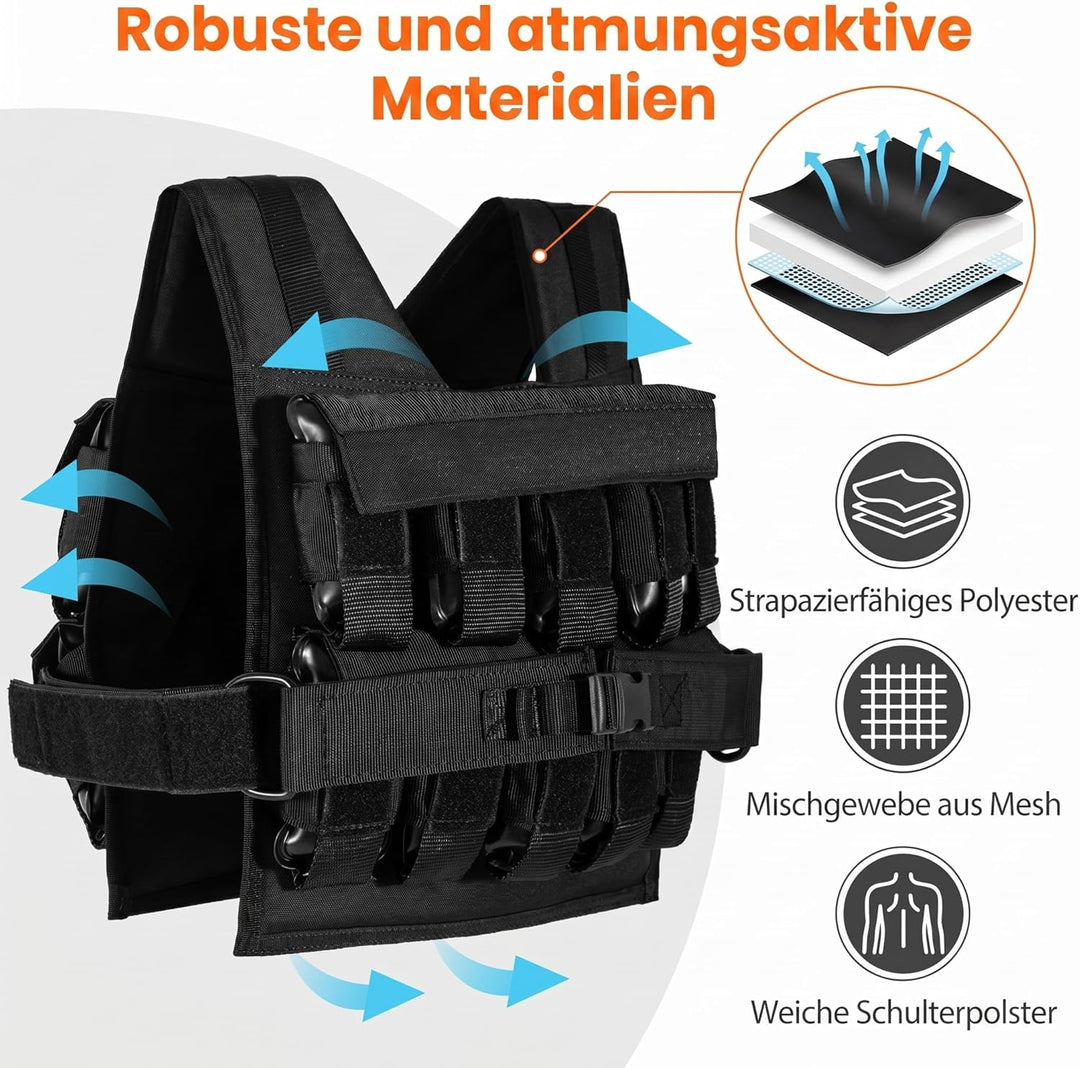 COSTWAY Gewichtsweste 20/30 kg, Brustgrösse Verstellbar, Trainingsweste mit abnehmbaren Eisensandsäc