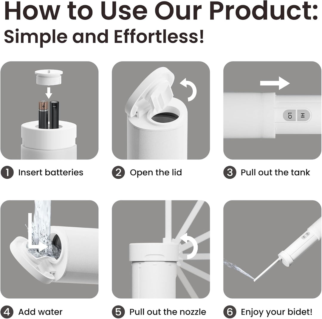 VOVO Go Tragbare Elektrische Reisebidet – 2 Einstellbare Druckstufen, Kompaktes Handbidet, Ideal Für