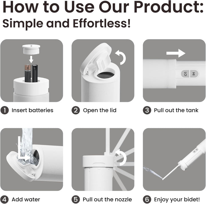 VOVO Go Tragbare Elektrische Reisebidet – 2 Einstellbare Druckstufen, Kompaktes Handbidet, Ideal Für