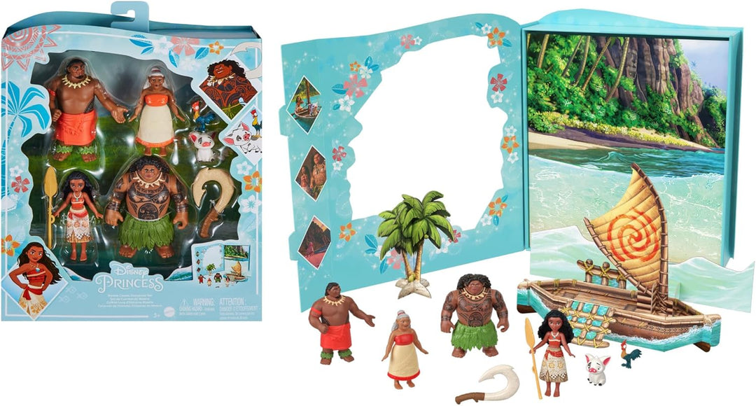Mattel Disney Princess Toys, Vaiana Story Pack mit 6 Hauptcharakteren, kleine Puppen, Figuren und Zu