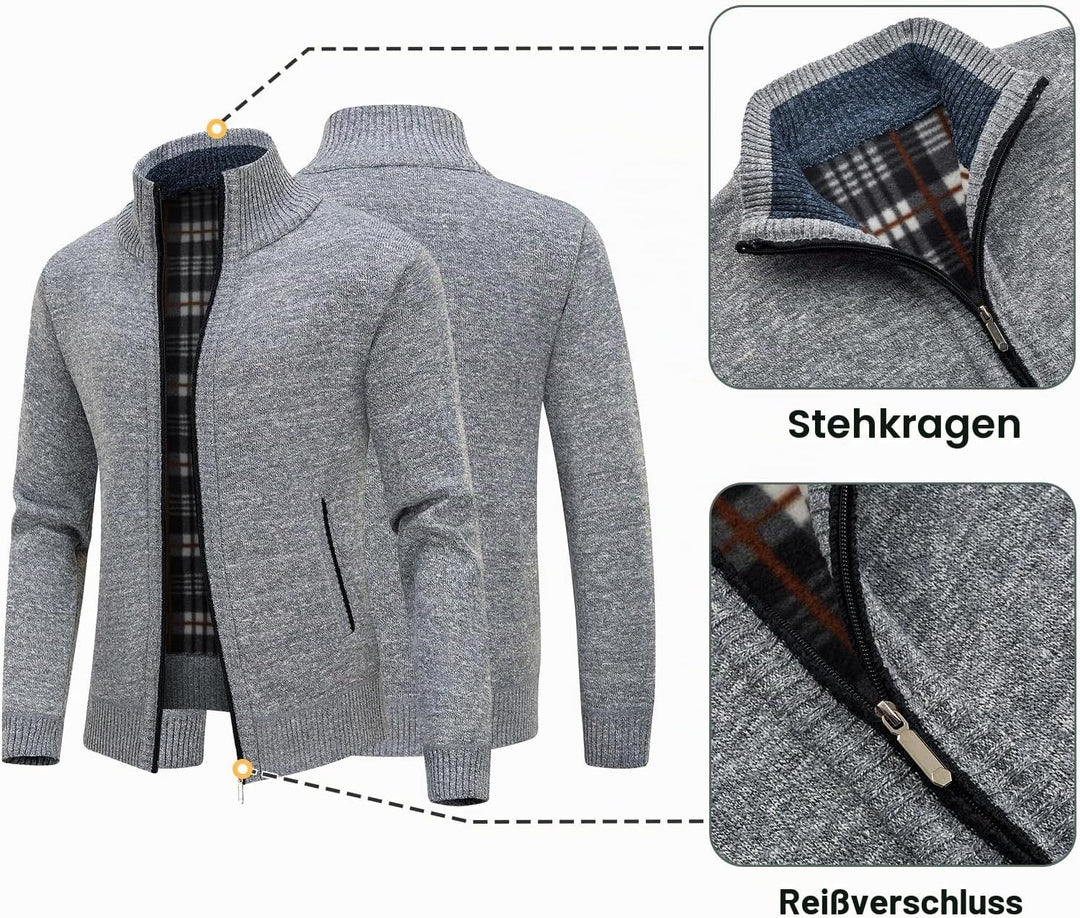 KUDORO Strickjacke Herren Cardigan Trachtenjacke mit Reissverschluss Gestrickt Wintermantel Strickja