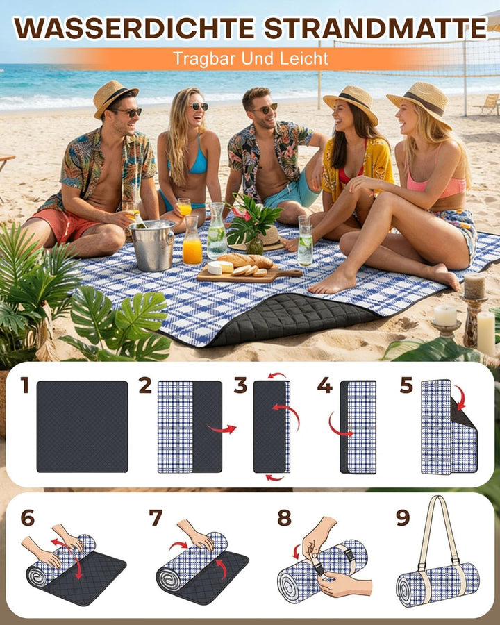 Picknickdecke 200x200 cm, Sandfest Stranddecke Wasserdicht Campingdecke, Waschbar Leichtgewicht mit
