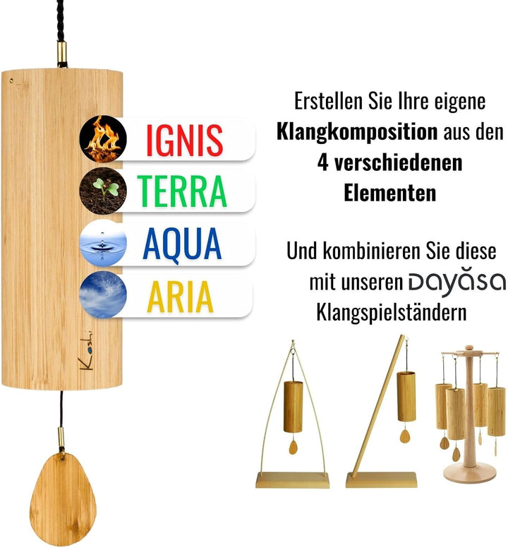 Koshi Klangspiel Aqua Wasser aus Bambusfurnier | Windspiel mit Geschenkverpackung | Geschenkbox