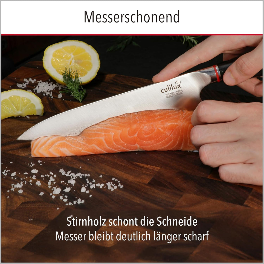 Gourmet Schneidebrett L Stirnholz Walnuss 2-seitig 40 x 30 x 3 cm mit Saftrille antiseptisches Hirnh