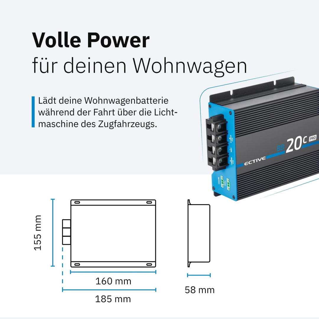 ECTIVE BB 20C PRO Ladebooster 20A 12V auf 12V – Einstellbarer DC-DC Battery-to-Battery Ladebooster f