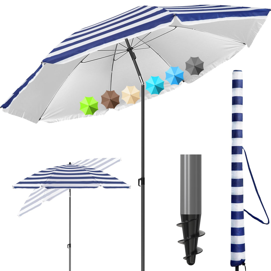 4smile Sonnenschirm Balkon Ø 160 cm SunnyJoy, Blau-Weiss - UPF 50+ Strandschirm, sicherer Sonnenschi