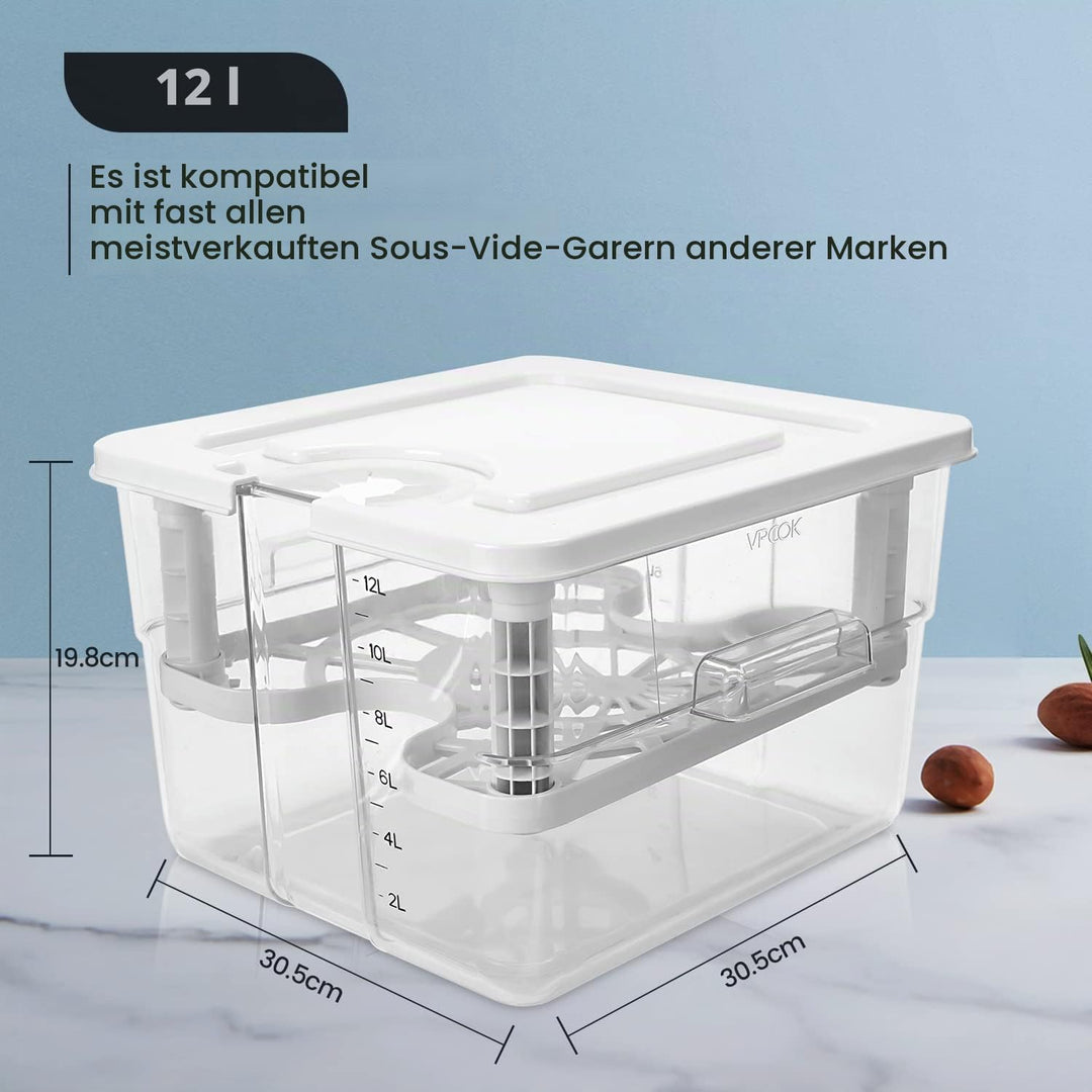 Sous Vide Behälter 7 in 1 Set 12L mit Deckel und Rack, für Garer Stick Professional, Mehrere Marken