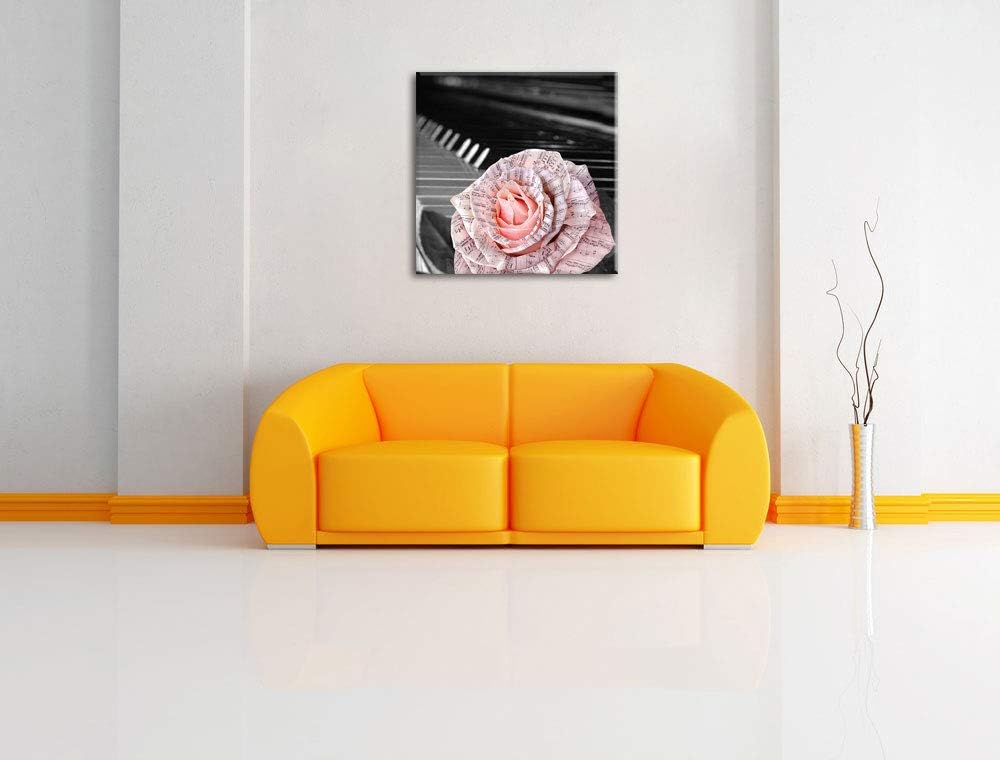 Pixxprint Noten auf Rosenblätter schwarz/weiss, Format: 70x70 auf Leinwand, 70x70