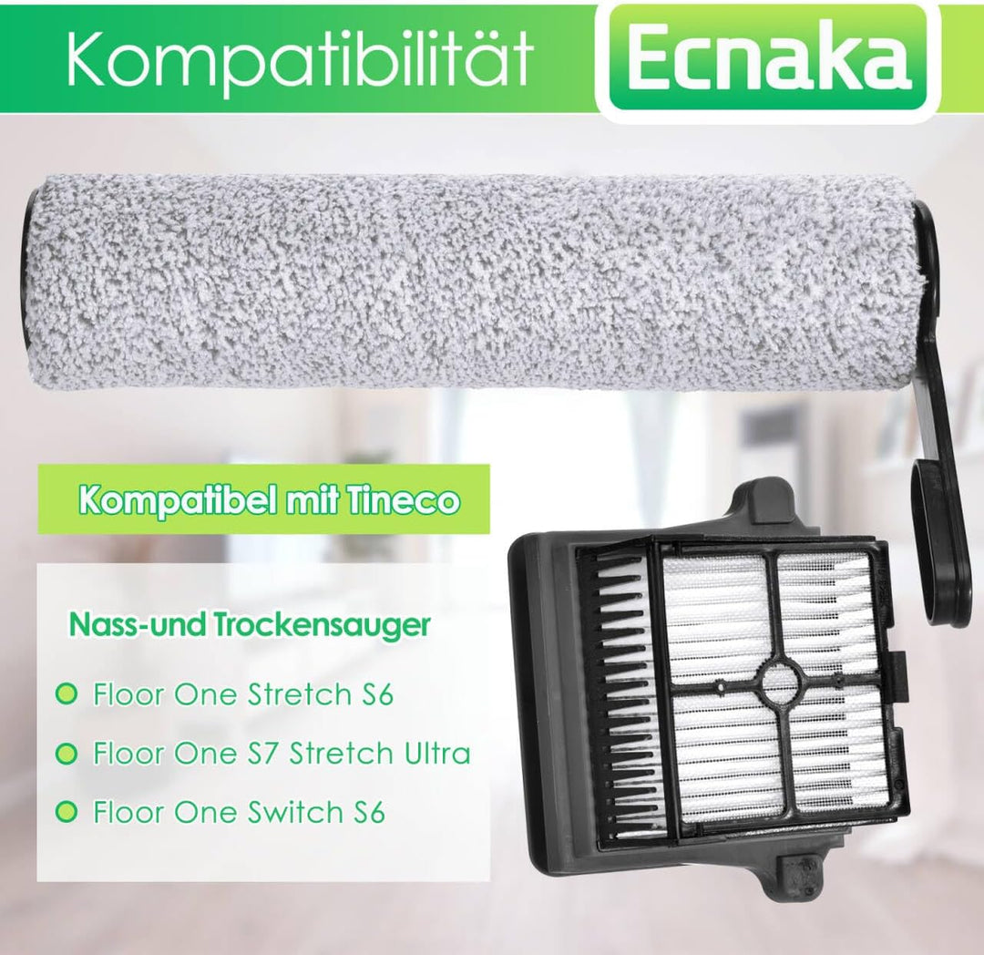 6 Stück Bürstenrolle Filter Ersatzteile für Tineco Floor One S7 Pro, Floor One S6 Akku-Nass- und Tro