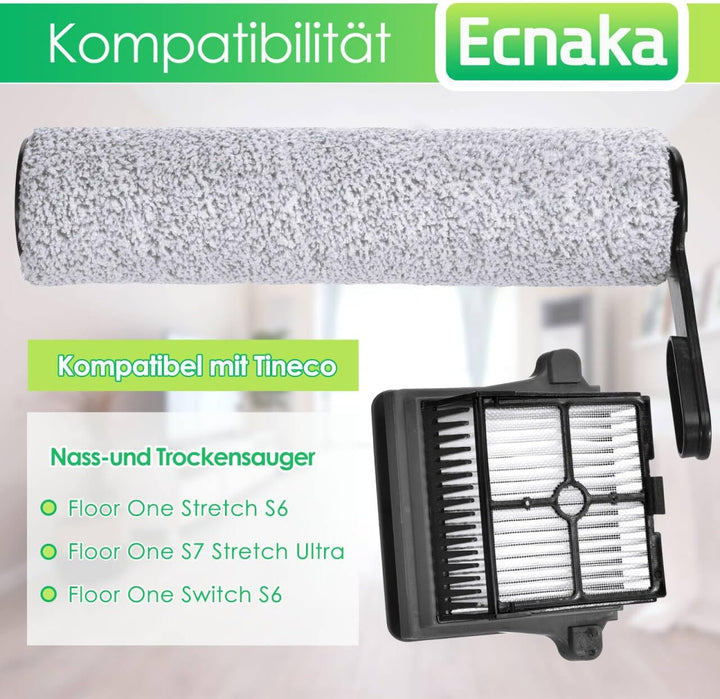 6 Stück Bürstenrolle Filter Ersatzteile für Tineco Floor One S7 Pro, Floor One S6 Akku-Nass- und Tro