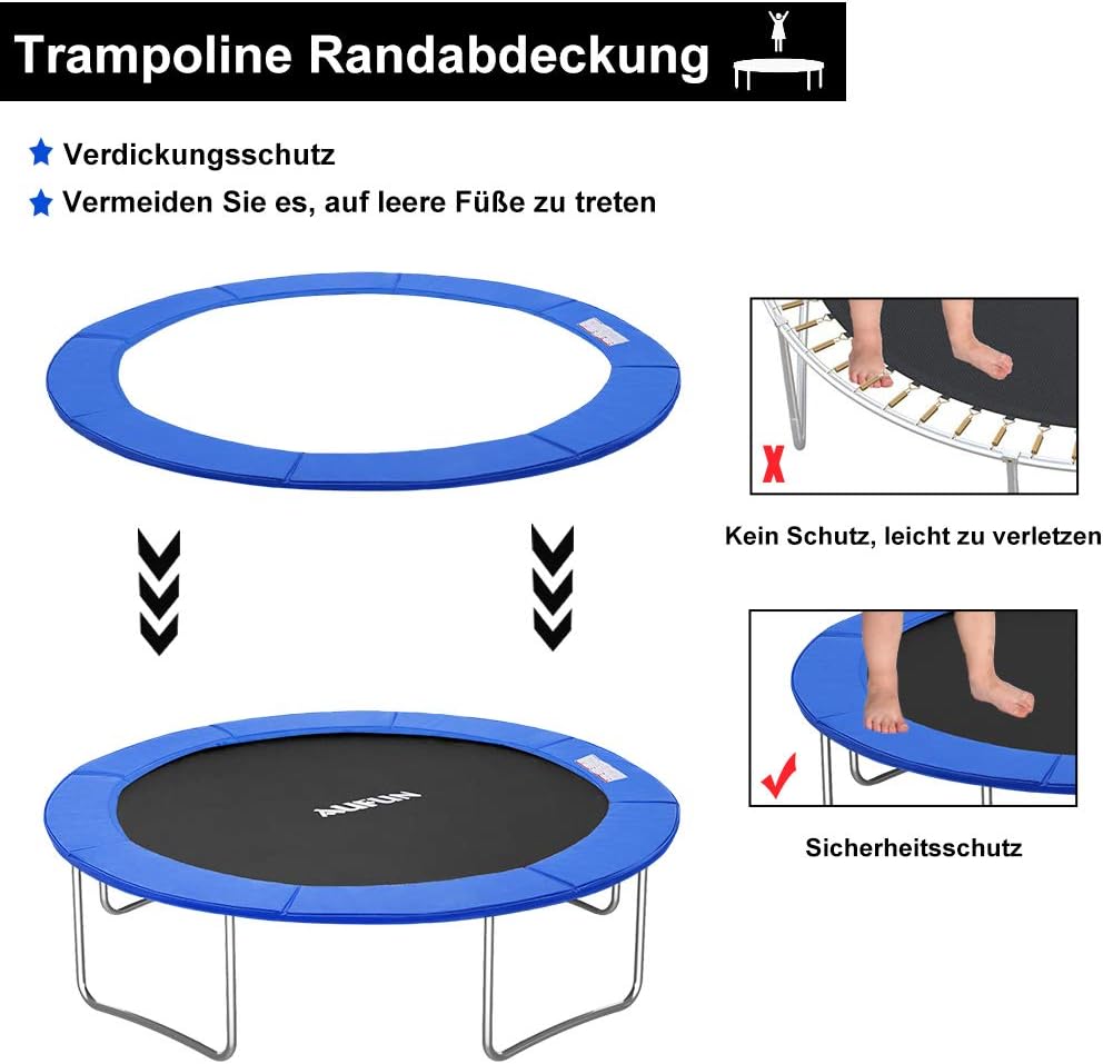 NAIZY Trampolinabdeckung Ø244/305/366cm UV-Schutz Reissfest Trampolin Umrandung PVC PE Trampolin Fed