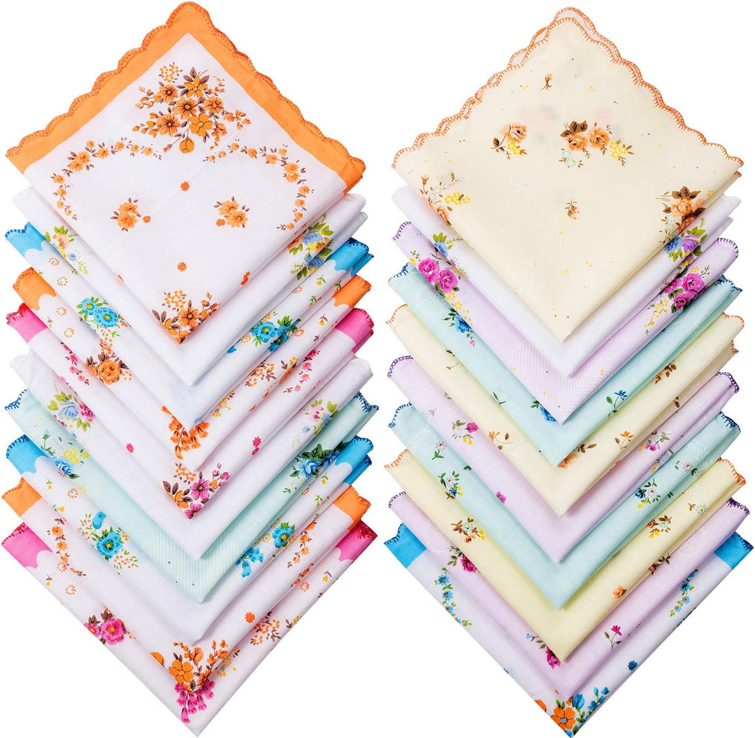 Zhanmai 20 Stück Damen Vintage Floral Print Baumwolle Bunte Damen Taschentücher