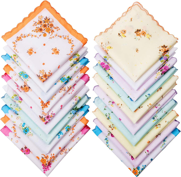 Zhanmai 20 Stück Damen Vintage Floral Print Baumwolle Bunte Damen Taschentücher