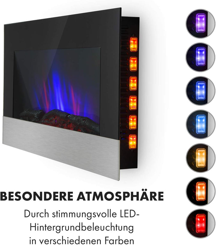 Klarstein Basel Elektrokamin - Heizlüfter mit 1000 oder 2000 Watt Heizleistung, 2 Heizstufen, LED-Fl