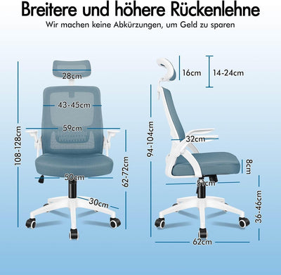 ALFORDSON Bürostuhl, Sessel mit Kopfstütze, Computer-Schreibtischstuhl mit Lordosenstütze, Drehstuhl