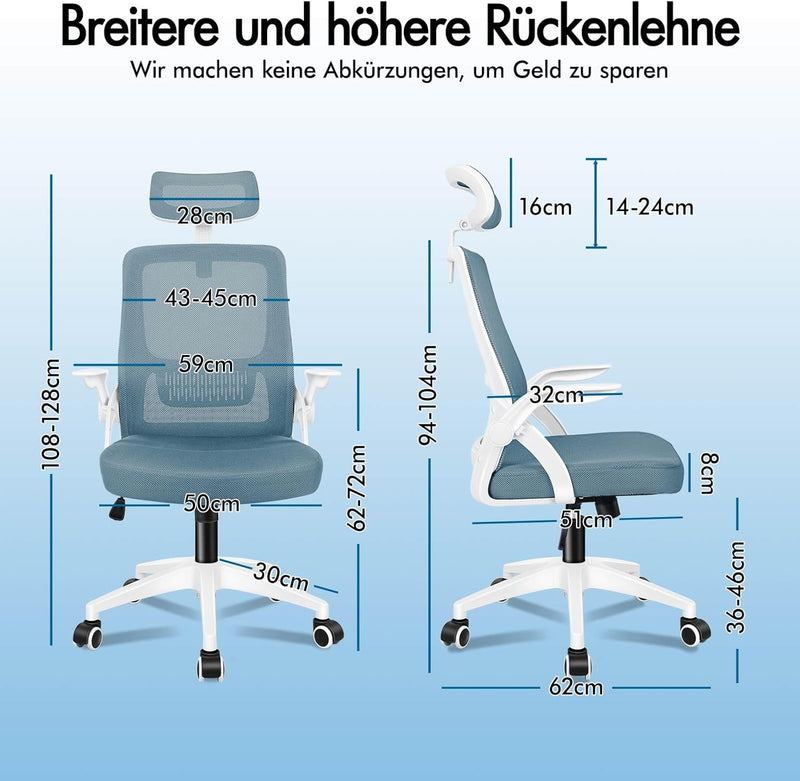 ALFORDSON Bürostuhl, Sessel mit Kopfstütze, Computer-Schreibtischstuhl mit Lordosenstütze, Drehstuhl